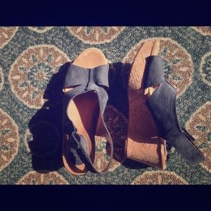 Clark’s Wedges, Black Leather and Cork